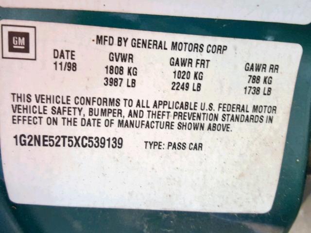 1G2NE52T5XC539139 - 1999 PONTIAC GRAND AM S GREEN photo 10