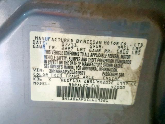 3N1AB6APXCL619521 - 2012 NISSAN SENTRA 2.0 SILVER photo 10