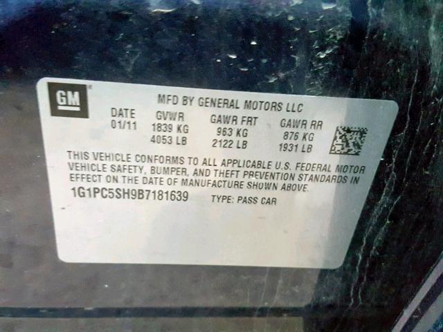 1G1PC5SH9B7181639 - 2011 CHEVROLET CRUZE LS BLUE photo 10