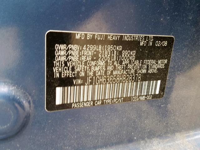 JF1GH63658H828378 - 2008 SUBARU IMPREZA OU BLUE photo 10