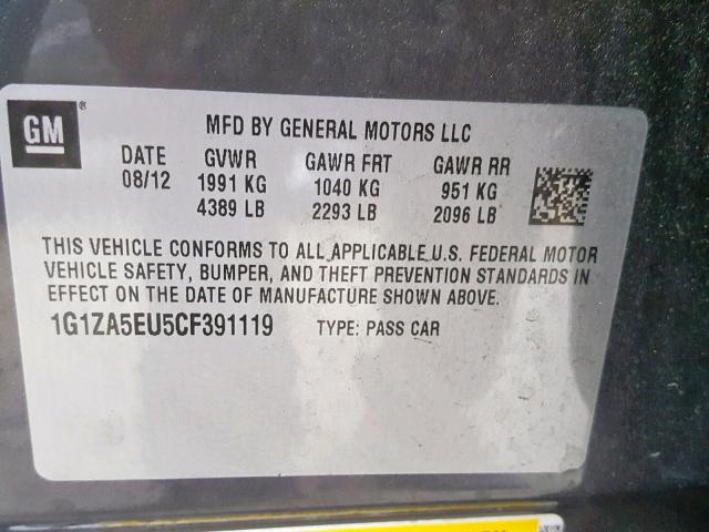 1G1ZA5EU5CF391119 - 2012 CHEVROLET MALIBU LS GRAY photo 10
