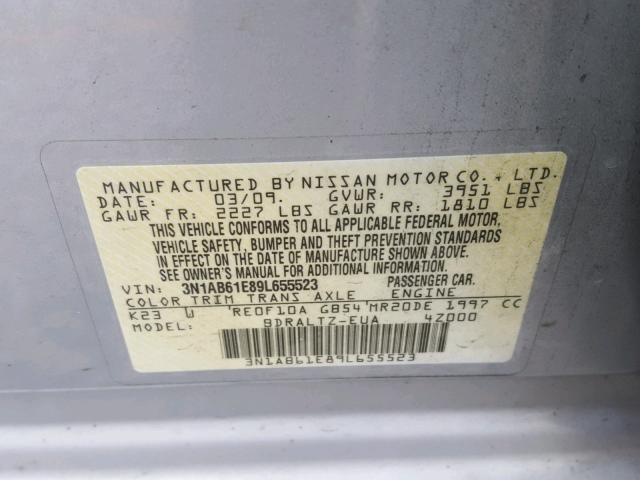 3N1AB61E89L655523 - 2009 NISSAN SENTRA 2.0 SILVER photo 10