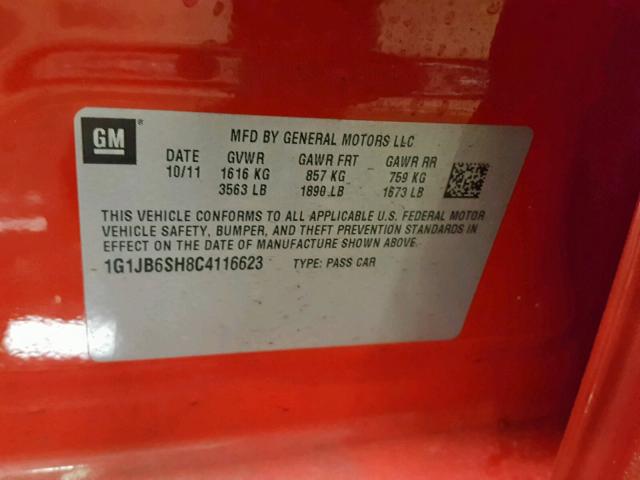 1G1JB6SH8C4116623 - 2012 CHEVROLET SONIC LS RED photo 10