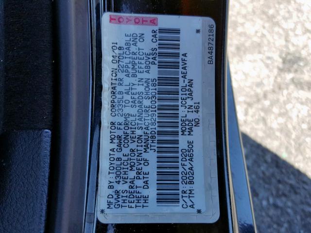 JTHBD182910030185 - 2001 LEXUS IS 300 BLACK photo 10