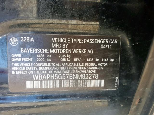 WBAPH5G57BNM82278 - 2011 BMW 328 I SULE BLACK photo 10