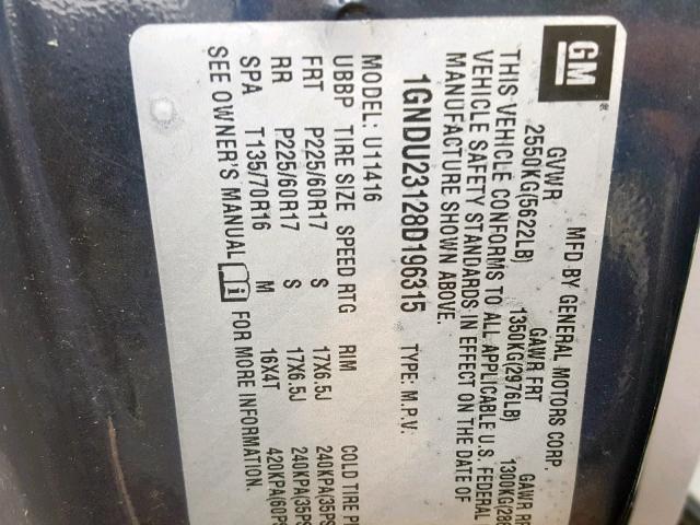 1GNDU23128D196315 - 2008 CHEVROLET UPLANDER L 蓝色 照片 10