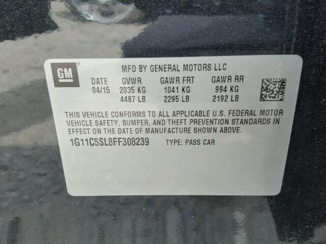 1G11C5SL8FF308239 - 2015 CHEVROLET MALIBU 1LT 黑色 照片 10