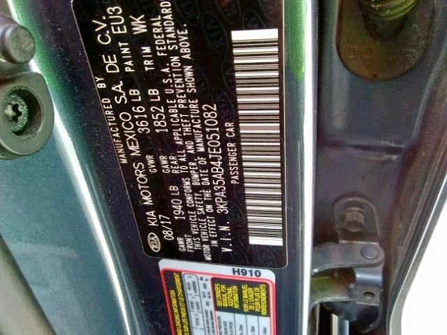 3KPA35AB4JE051082 - 2018 KIA RIO EX GRAY photo 10