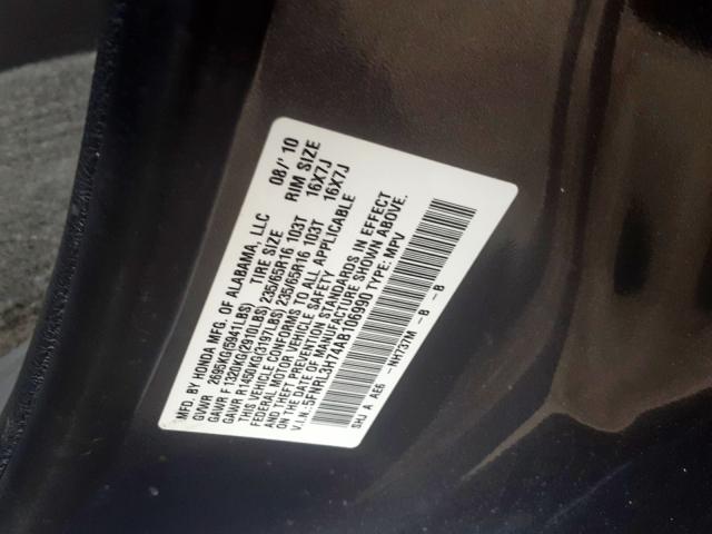 5FNRL3H74AB106990 - 2010 HONDA ODYSSEY EXL  photo 10