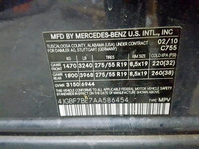 4JGBF7BE7AA586454 - 2010 MERCEDES-BENZ GL 450 4MA CHARCOAL photo 10