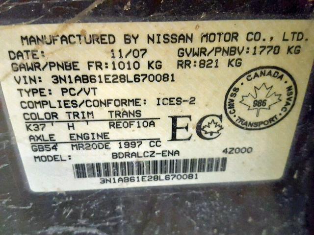 3N1AB61E28L670081 - 2008 NISSAN SENTRA 2.0 BROWN photo 10