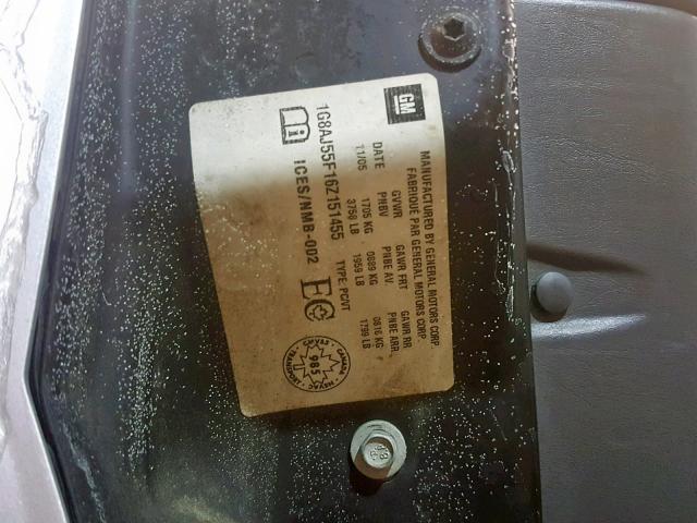 1G8AJ55F16Z151455 - 2006 SATURN ION LEVEL SILVER photo 10