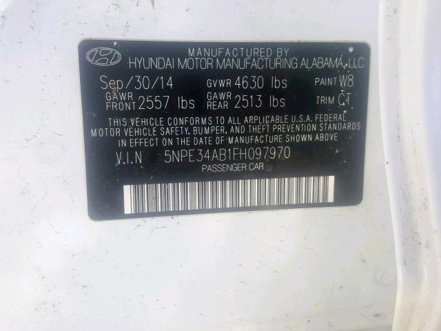 5NPE34AB1FH097970 - 2015 HYUNDAI SONATA SPO WHITE photo 10