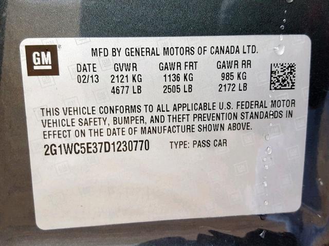 2G1WC5E37D1230770 - 2013 CHEVROLET IMPALA LTZ GRAY photo 10