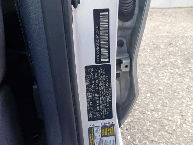 KNADN5A32F6452768 - 2015 KIA RIO EX SILVER photo 10