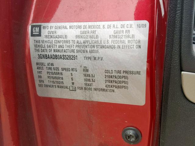 3GNBAADB0AS528291 - 2010 CHEVROLET HHR LS Rojo foto 10