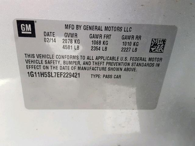 1G11H5SL7EF229421 - 2014 CHEVROLET MALIBU LTZ SILVER photo 10