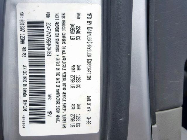 2D4FV47V06H434351 - 2006 DODGE MAGNUM SXT SILVER photo 10