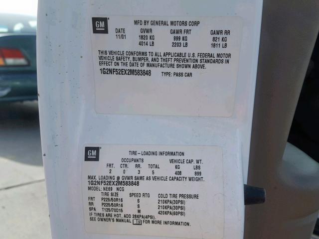 1G2NF52EX2M583848 - 2002 PONTIAC GRAND AM S WHITE photo 10