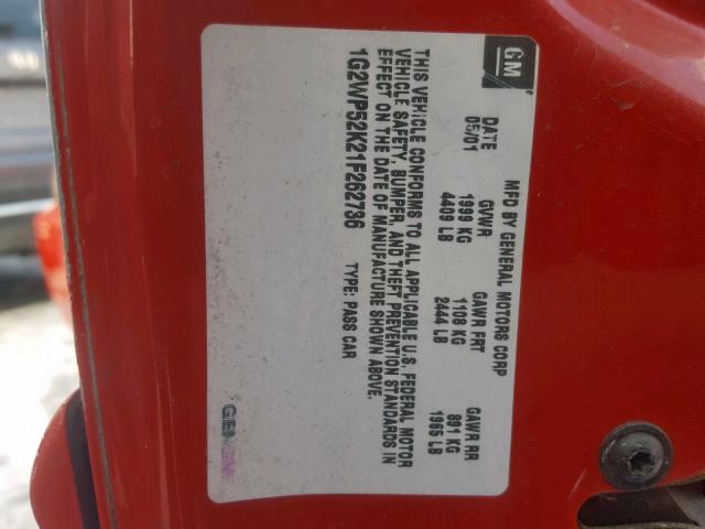 1G2WP52K21F262736 - 2001 PONTIAC GRAND PRIX RED photo 10