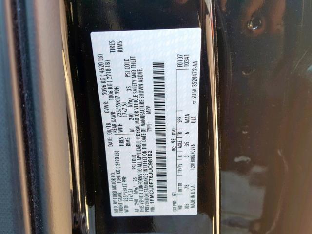 1FMCU0F76JUC98162 - 2018 FORD ESCAPE S BLACK photo 10