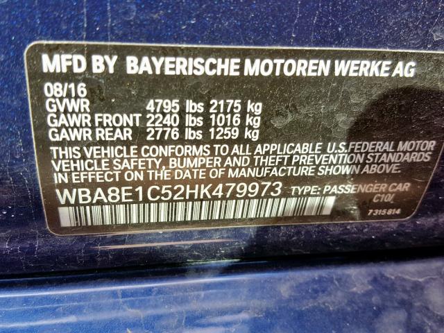 WBA8E1C52HK479973 - 2017 BMW 330E BLUE photo 10