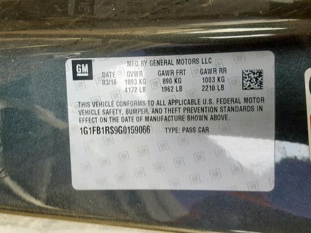 1G1FB1RS9G0159066 - 2016 CHEVROLET CAMARO LT GRAY photo 10