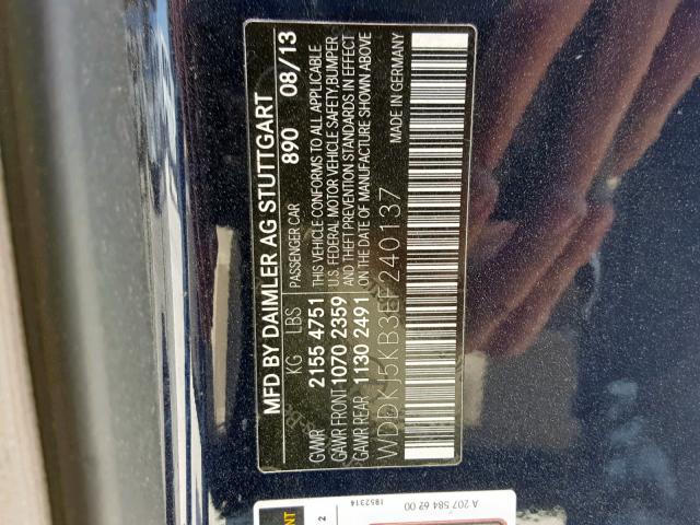 WDDKJ5KB3EF240137 - 2014 MERCEDES-BENZ E 350 BLUE photo 10