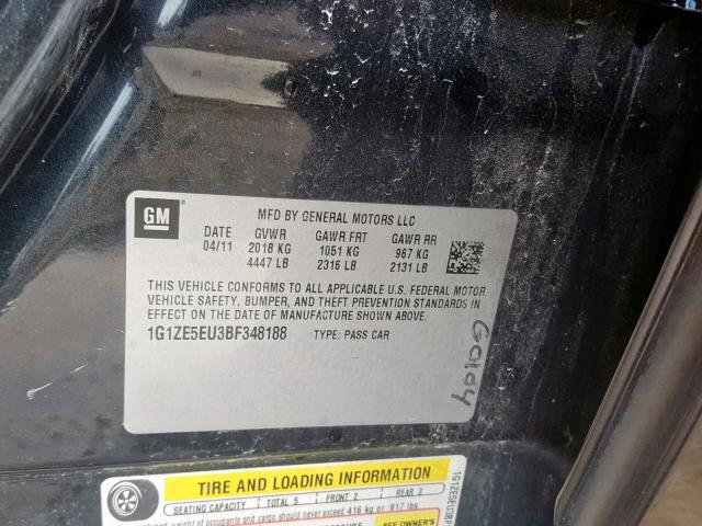 1G1ZE5EU3BF348188 - 2011 CHEVROLET MALIBU LTZ შავი ფოტო 10