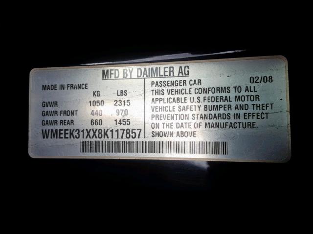 WMEEK31XX8K117857 - 2008 SMART FORTWO PAS 银色 照片 10