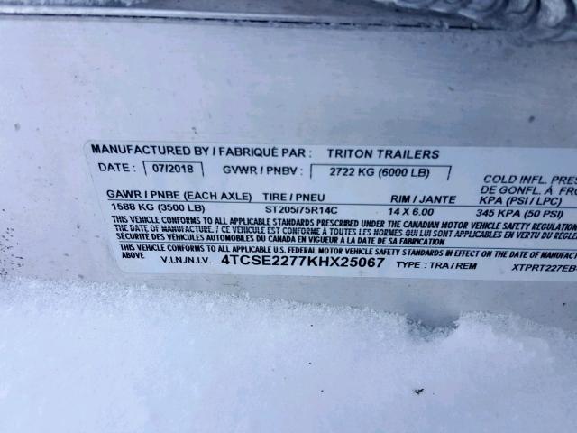 4TCSE2277KHX25067 - 2019 OTHER TRAILER GRAY photo 10