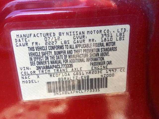 3N1AB6AP4CL773335 - 2012 NISSAN SENTRA 2.0 RED photo 10