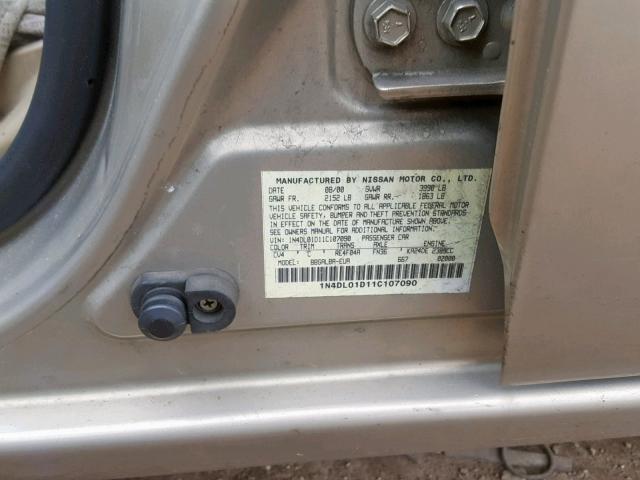 1N4DL01D11C107090 - 2001 NISSAN ALTIMA XE GOLD photo 10