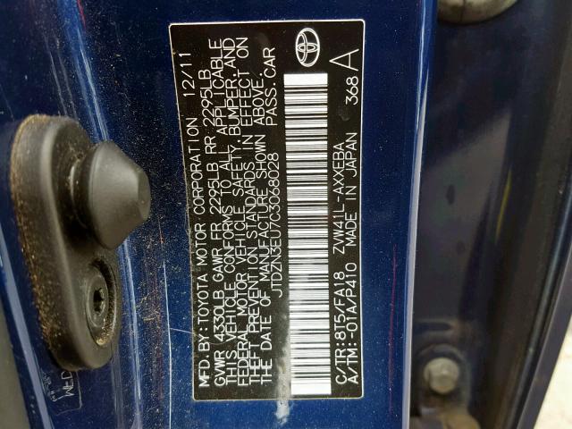 JTDZN3EU7C3068028 - 2012 TOYOTA PRIUS V BLUE photo 10