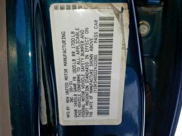 1Y1SK54852Z412280 - 2002 CHEVROLET GEO PRIZM GREEN photo 10