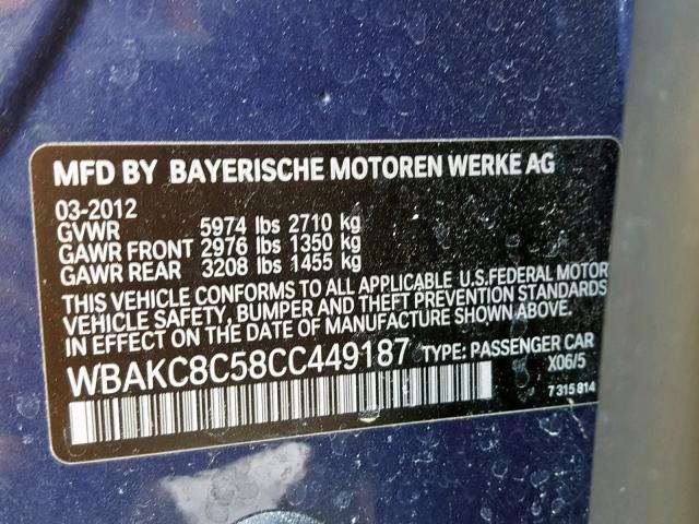 WBAKC8C58CC449187 - 2012 BMW 750 LXI BLUE photo 10