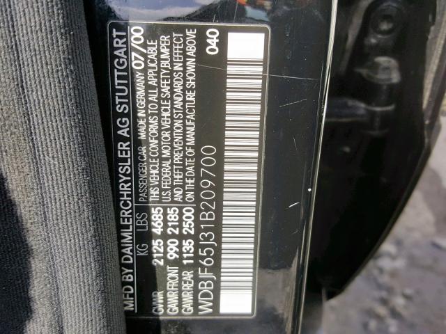 WDBJF65J31B209700 - 2001 MERCEDES-BENZ E 320 BLACK photo 10