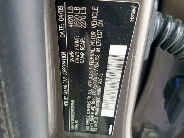 YV1AS982291107030 - 2009 VOLVO S80 3.2 GRAY photo 10