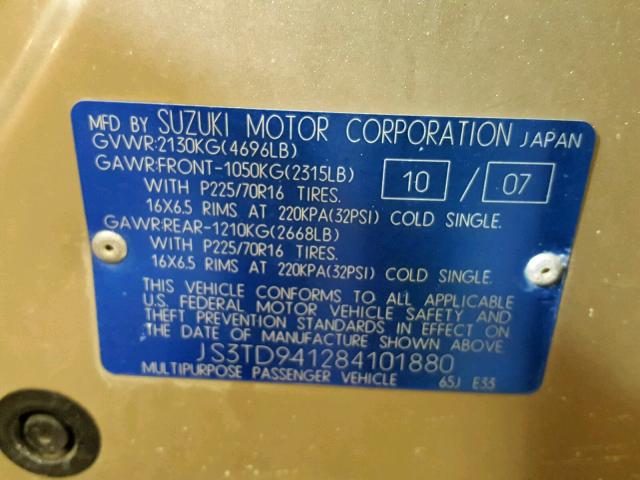 JS3TD941284101880 - 2008 SUZUKI GRAND VITA GOLD photo 10