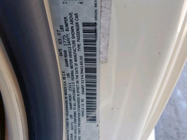 3VWRF31Y47M414530 - 2007 VOLKSWAGEN NEW BEETLE თეთრი ფოტო 10