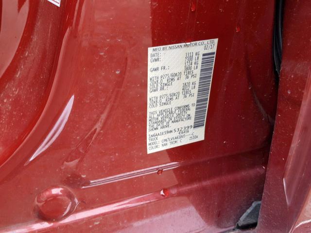 1N6AA1E59HN532399 - 2017 NISSAN TITAN SV RED photo 10