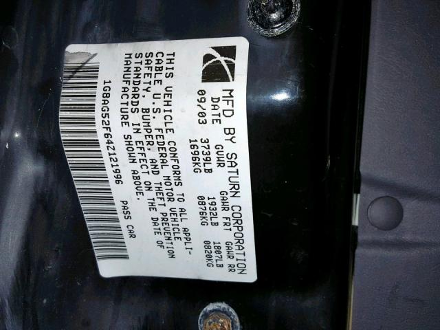 1G8AG52F64Z121996 - 2004 SATURN ION LEVEL SILVER photo 10