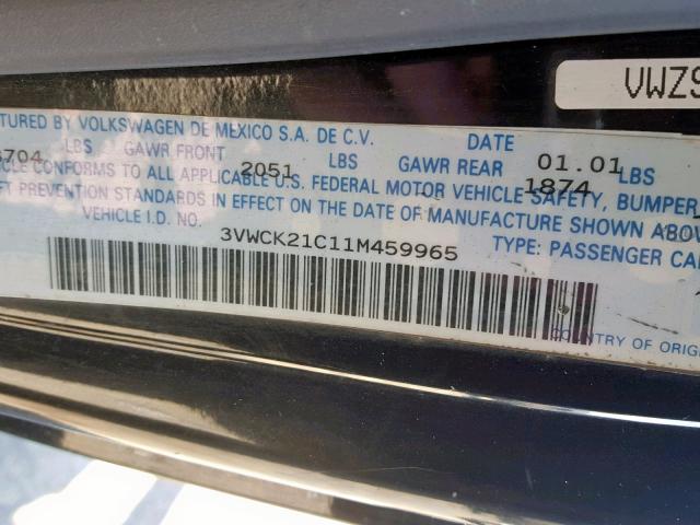3VWCK21C11M459965 - 2001 VOLKSWAGEN NEW BEETLE შავი ფოტო 10