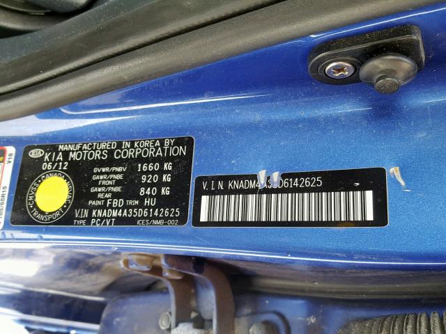 KNADM4A35D6142625 - 2013 KIA RIO LX BLUE photo 10