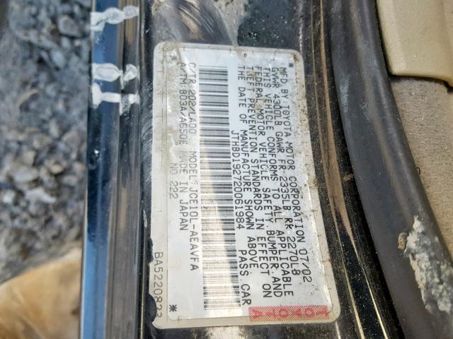 JTHBD192720061984 - 2002 LEXUS IS 300 BLACK photo 10