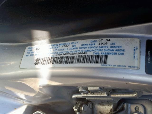 3VWRA69M05M026645 - 2005 VOLKSWAGEN JETTA GL SILVER photo 10