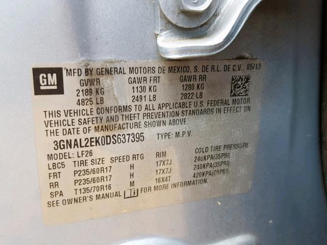 3GNAL2EK0DS637395 - 2013 CHEVROLET CAPTIVA LS 蓝色 照片 10