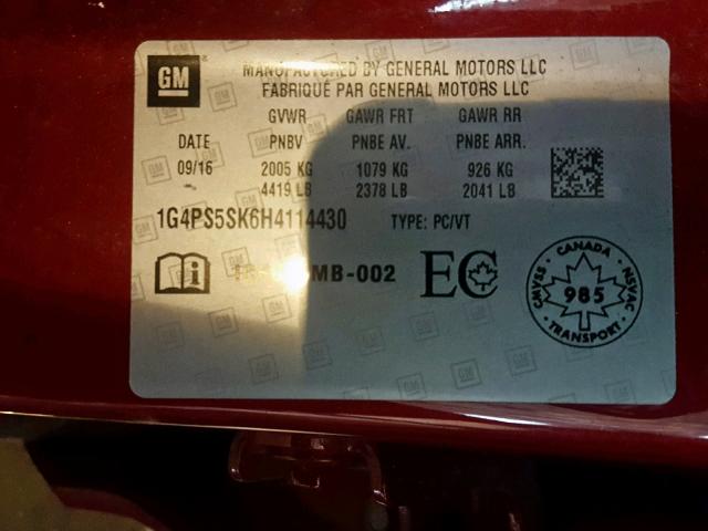 1G4PS5SK6H4114430 - 2017 BUICK VERANO RED photo 10