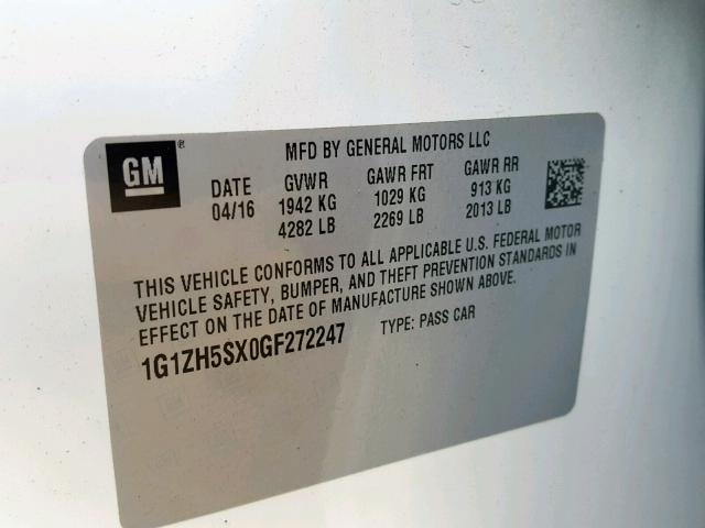 1G1ZH5SX0GF272247 - 2016 CHEVROLET MALIBU PRE WHITE photo 10