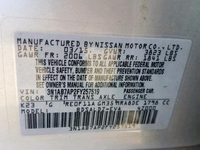 3N1AB7AP2FY257519 - 2015 NISSAN SENTRA S SILVER photo 10